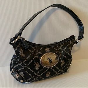 U.S. Polo Assn. purse, NWOT, black cloth with black leather trim, silver accents
